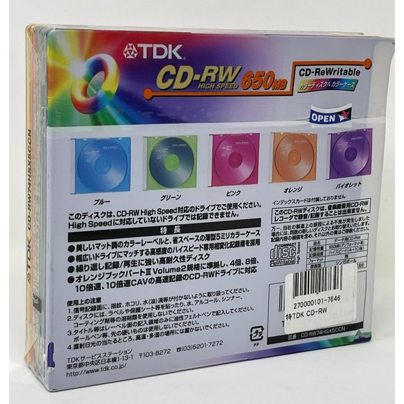 Retro Japanese‎ TDK Blank CD-RW Multicolor 5 Pack Cd's 650 mb - Picture 2 of 2